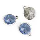 2 Aquamarine Blue Rivoli Charms, Crystal Glass in Silver Bezel, 21x17mm, chs2694