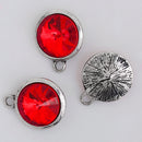 2 Light Red Siam Rivoli Charms, Crystal Glass in Silver Bezel, 21x17mm, chs2695