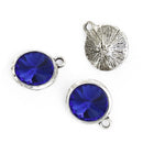 2 Dark Sapphire Cobalt Blue Rivoli Charms, Crystal Glass in Silver Bezel, 21x17mm, chs2696