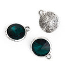 2 Emerald Green Rivoli Charms, Crystal Glass in Silver Bezel, 21x17mm, chs2699