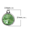 2 Peridot Green Rivoli Charms, Crystal Glass in Silver Bezel, 21x17mm, chs2700