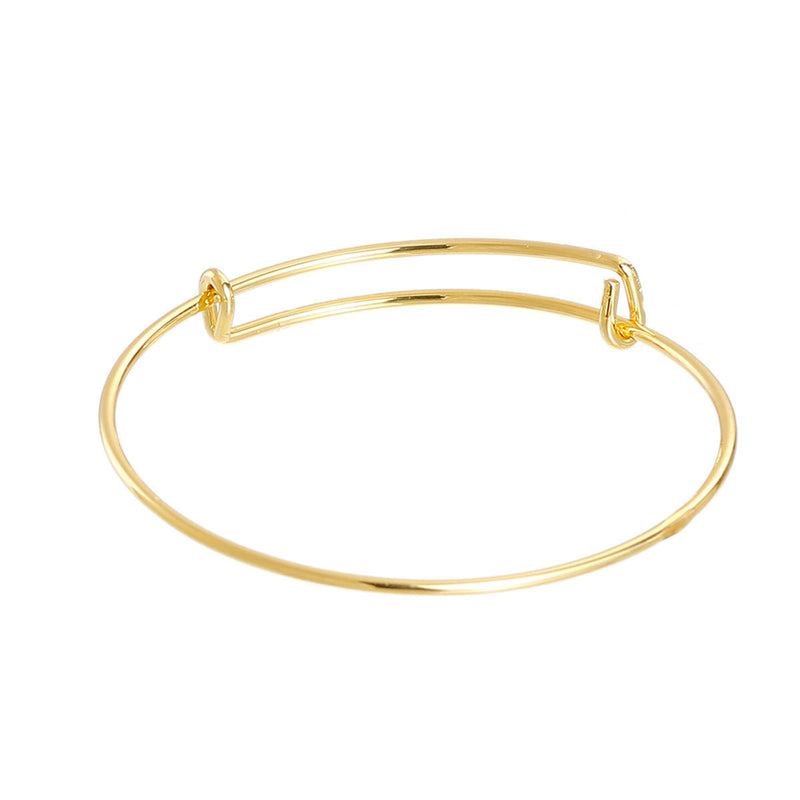 10 Gold Plated Bangle Charm Bracelet, adjustable size expands to fit, fits medium to large wrist, 8-1/2" thick 14 gauge, fin0610