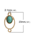 5 Gold Oval Charm Pendants, 2-hole connector links, oval faux turquoise cabochon, gold metal, 23x13mm, chg0506