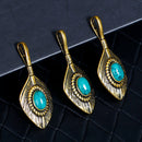 2 Gold Feather Charm Pendants, faux turquoise cabochon, gold oxidized plated metal, 37x15mm, chg0512