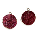 2 Gold Plated Faux Druzy Charm Pendants, Magenta Hot Pink Resin Druzy, 22x18mm, chg0516