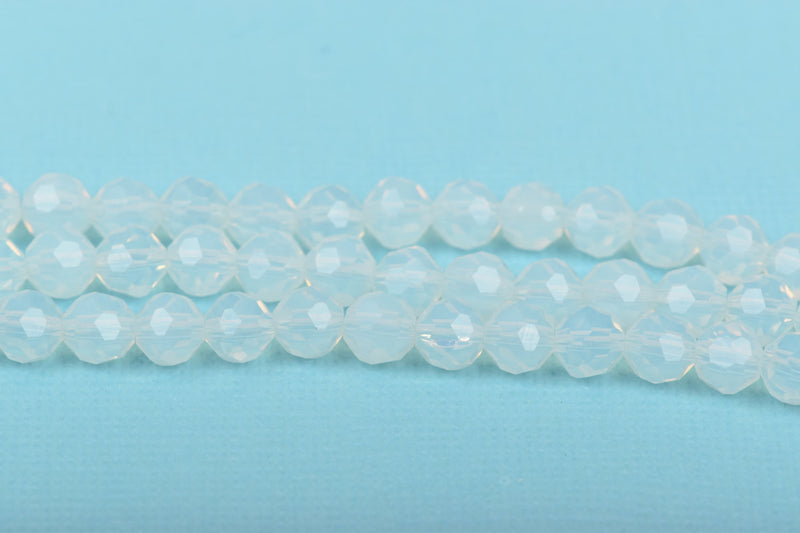 6mm Round Crystal Beads, Faceted WHITE OPAL Translucent Glass Crystal Beads, 100 beads, bgl1580
