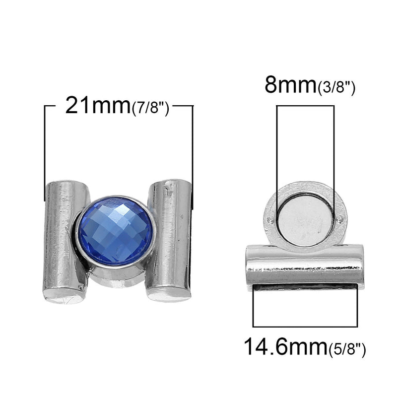 1 Set of Silver Tone Metal, SAPPHIRE BLUE Faceted Glass Magnetic Clasp, fcl0211