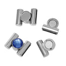 1 Set of Silver Tone Metal, SAPPHIRE BLUE Faceted Glass Magnetic Clasp, fcl0211