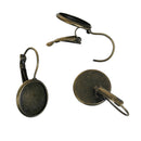 10 (5 pairs) bronze cabochon bezel setting lever back earring components, fits 14mm round inside tray, fin0615