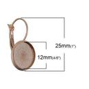 2 (1 pair) ROSE GOLD stainless steel cabochon bezel setting lever back earring components, fits 12mm round inside tray fin0614