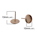 2 (1 pair) ROSE GOLD stainless steel cabochon bezel setting POST back earring components, fits 10mm round inside tray fin0619