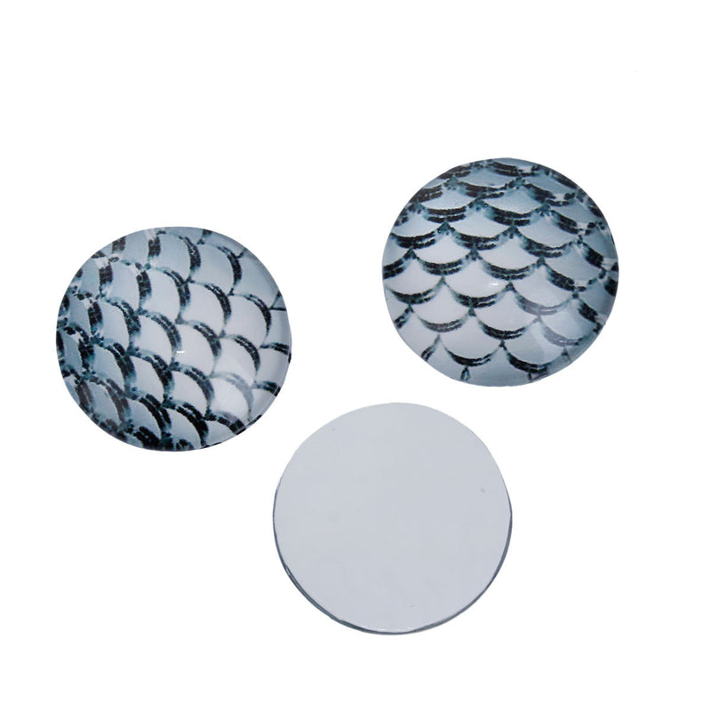 10 MERMAID Fish Scales Glass Dome Cabochons, Grey, Round Glass Dome Seals Cabochons, 10mm  (about 3/8" diameter), cab0516
