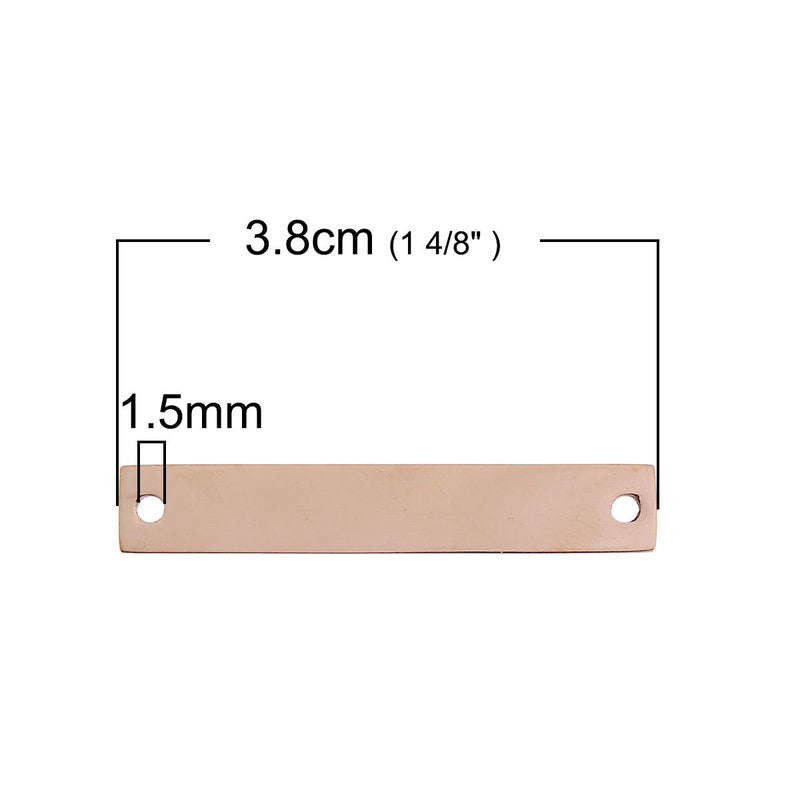 2 ROSE GOLD Stainless Steel Metal Bar Connectors, 15 gauge, Rectangle 38mm x 6mm, (1-1/2" x 1/4")  msb0362