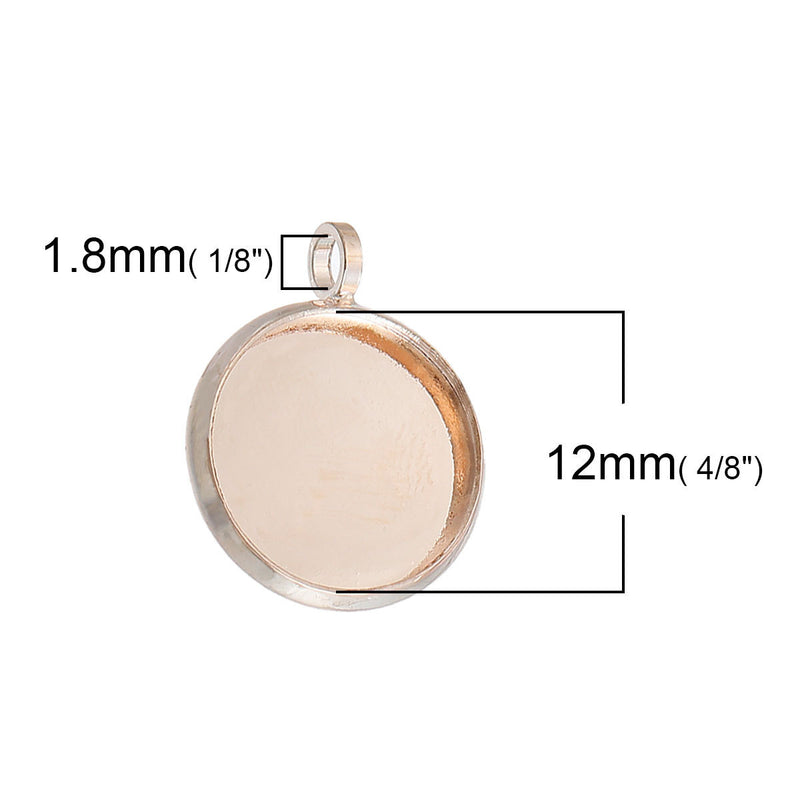 10 Rose Gold Round Circle CABOCHON SETTING Bezel Frame Charm Pendants (fits 12mm cabs), cho0165