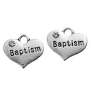 1 Antique Silver Rhinestone "Baptism" Heart Charm Pendant 16x14mm  chs2705
