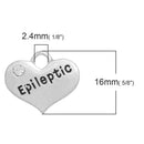 1 Antique Silver Rhinestone "Epileptic" Heart Charm Pendant 16x14mm  chs2706