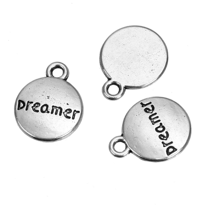 10 Round Circle DREAMER Pewter Charm Pendants, 14x11mm, chs2712