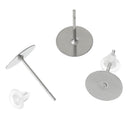 200 Stainless Steel Post Earring Blanks, includes Rubber Stopper backers, silver metal  (100 pairs), fits 8mm cabochon, fin0587