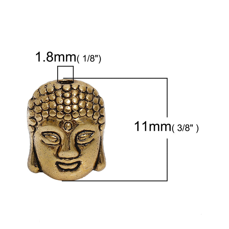 20 Antique Gold BUDDHA HEAD Metal Spacer Beads, 11mm, bme0391