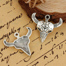 10 Silver Tone Metal Longhorn COW SKULL Charms or Pendants, 28x26mm, chs1158