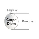 5 Large CARPE DIEM Oval Charm Pendants, Stamped Medallion, Quote Charms, Affirmation Charms, Seize the Day quote, 1-1/8" chs2523