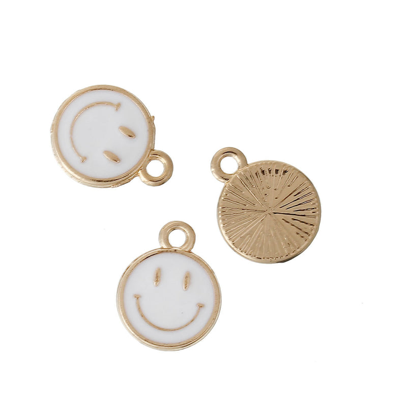 5 HAPPY FACE Charms or Pendants, Gold Plated with enamel, 5/8" chg0429