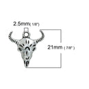 10 Silver Tone Metal Longhorn COW SKULL Charms or Pendants, 21x21mm, chs2527