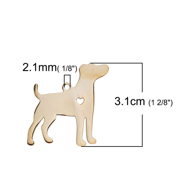 2 GOLD Stainless Steel JACK RUSSELL Terrier Charm Pendants, Dog Shape Charms, Design Metal Stamping Blanks 31x30mm, 15 gauge, Chg0521