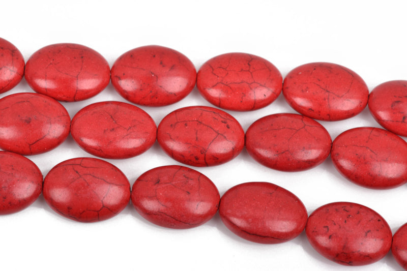 20x15mm RED Howlite Oval Beads, Puffy Oval Beads, full strand, 20 beads, how0627