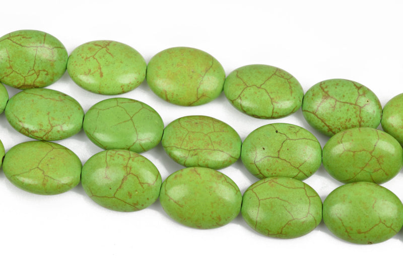 20x15mm GREEN Howlite Oval Beads, Puffy Oval Beads, full strand, 20 beads, how0623