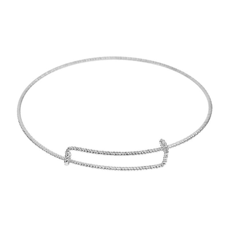 5 SILVER PLATED Bangle Charm Bracelet, fancy rope twist, adjustable expandable size, fits medium to large wrist, 16 gauge, 8-1/2" FIN0588