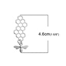 10 Queen Bee Honeycomb Charm Pendants, silver bee dangling below, 46x16mm, chs2529