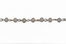 13 feet (4.33 yards) FROSTED GREY Crystal Rondelle Rosary Chain, gunmetal, 6mm faceted rondelle glass beads, fch0484b