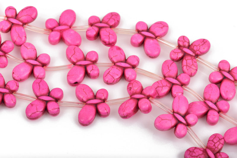 20x15mm PINK Howlite Butterfly Charm Beads, full strand, 20 beads, how0558