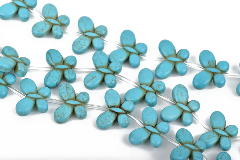 25x20mm TURQUOISE BLUE Howlite Butterfly Charm Beads, full strand, 15 beads, how0560