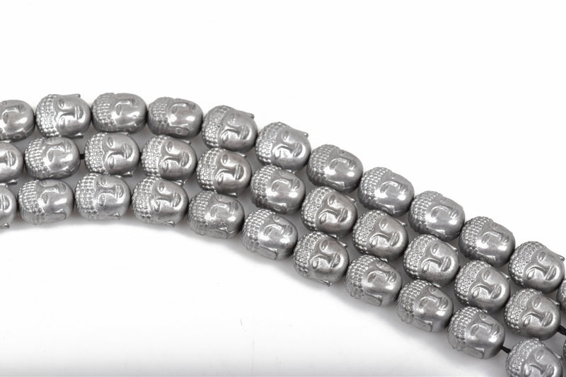 10 Silver MATTE HEMATITE BUDDHA Beads, Titanium Coated Hematite Gemstone Beads, 10x8mm, ghe0118