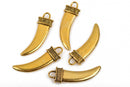 5 Large HORN or CLAW Tusk Charm Pendants, gold oxidized, 40x13mm, chg0438