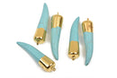1 HORN or CLAW Tusk Charm Pendants, turquoise blue Howlite Gemstone with gold electroplate, 42x10mm, cgm0055