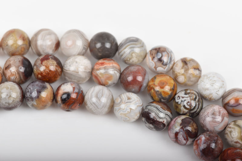 10mm PAINTED DESERT AGATE Round Beads, Natural Gemstone Beads, Banded colors rust white grey tan gold, full strand, about 40 beads, gag0280