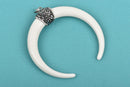 WHITE Double Horn Pendant, Crescent Horn, White Horns, Pavé Pendant, Upside Down Moon, 38mm (1-1/2") cho0154
