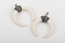 WHITE Double Horn Pendant, Crescent Horn, White Horns, Pavé Pendant, Upside Down Moon, 38mm (1-1/2") cho0154
