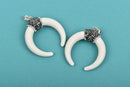 WHITE Double Horn Pendant, Crescent Horn, White Horns, Pavé Pendant, Upside Down Moon, 38mm (1-1/2") cho0154
