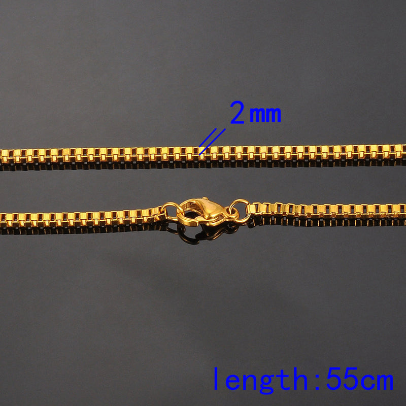 5 Gold Plated Stainless Steel BOX Chain Necklaces with Lobster Clasp, non tarnish, 22" long 2mm thick, fch0529