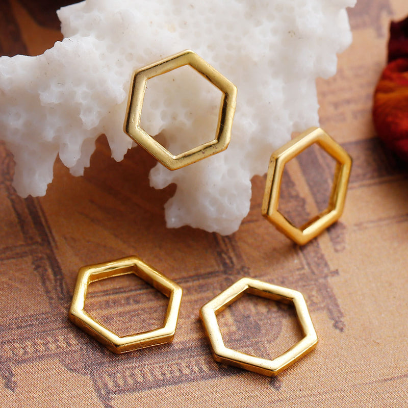 30 Gold Plated HEXAGON Charm Findings, Honeycomb Shape, gold plated base metal, 11x10mm, chg0443