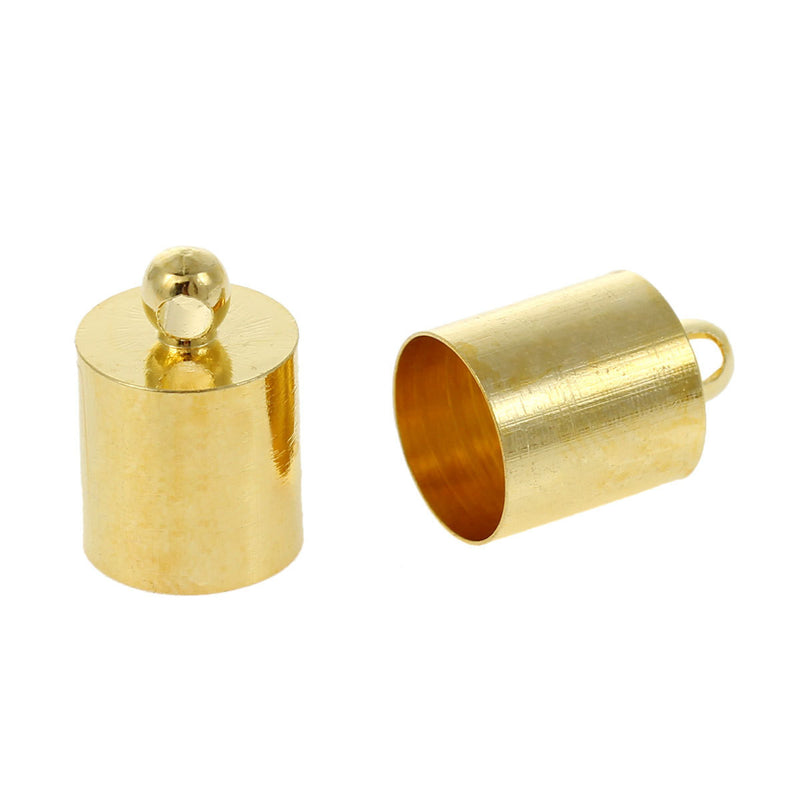 10 Gold Plated End Caps for Kumihimo Jewelry, Leather Cord End Connectors, Bails, Bead Caps, Fits 7.5mm cord, fin0590