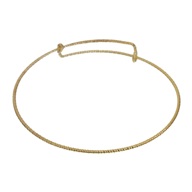 5 GOLD PLATED Bangle Charm Bracelet, fancy rope twist, adjustable expandable size, fits medium to large wrist, 16 gauge, 8-1/2" FIN0593