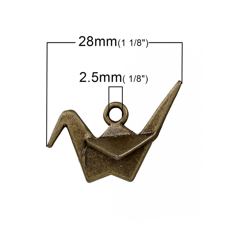 10 Bronze ORIGAMI CRANE Charms, 27x20mm, chb0450