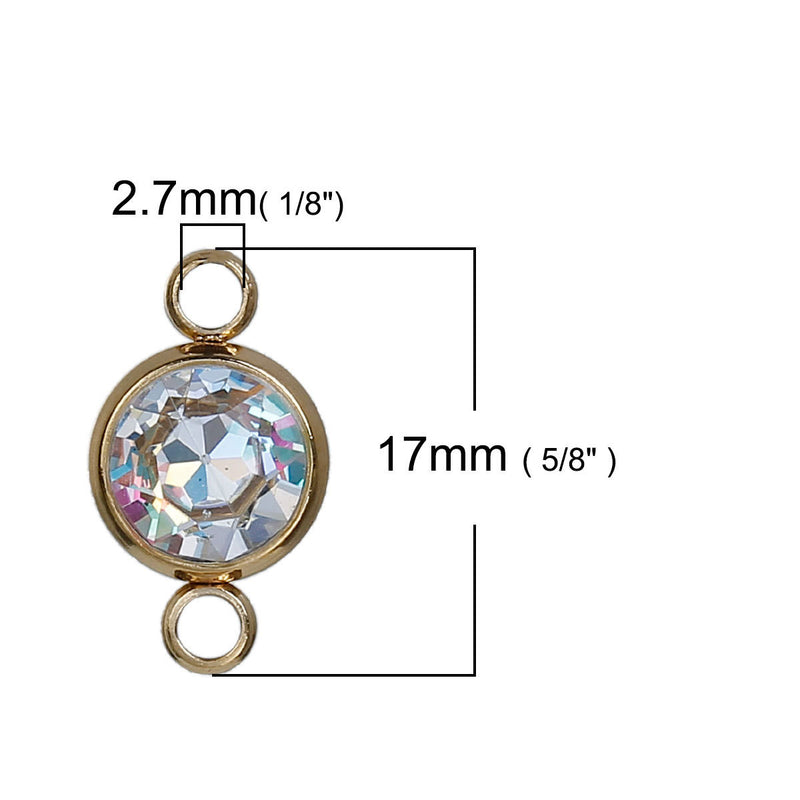 2 GOLD Stainless Steel Rhinestone Connector Link Charms, CLEAR Ab Crystal in Center, 17x10mm, chg0522