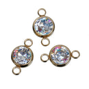2 GOLD Stainless Steel Rhinestone Connector Link Charms, CLEAR Ab Crystal in Center, 17x10mm, chg0522