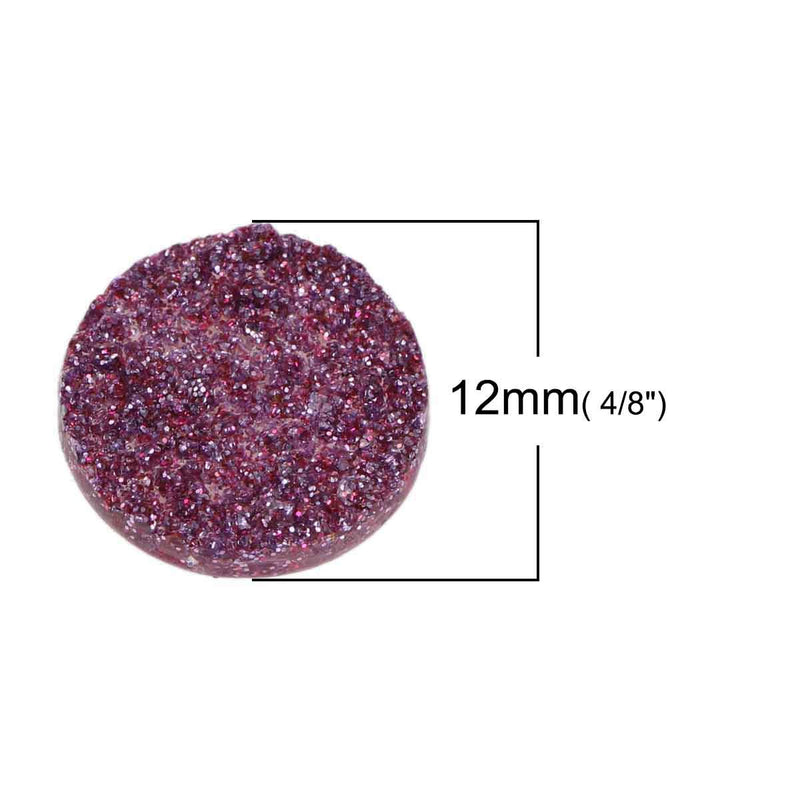 10 Round Resin Metallic HOT PINK Purple Magenta Druzy Cabochons, faux glitter druzy, 12mm, cab0473